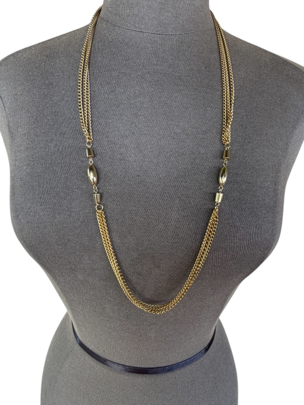 Vintage - Gold Tone Triple Chain Station Necklace - Classic - 24"